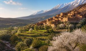 Moroccan landscape showing green valleys, Atlas Mountains and warm seasonal weather