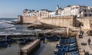 Essaouira medina ramparts, fishing port and Atlantic coast in Morocco