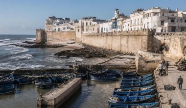 Essaouira medina ramparts, fishing port and Atlantic coast in Morocco