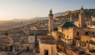 Rooftops, minarets and traditional architecture across the historic medina of Fes, Morocco
